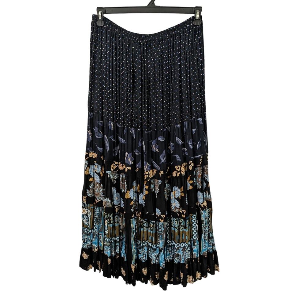 Vintage 1970's Anna Konya Floral Pleated Six Tier Maxi Skirt